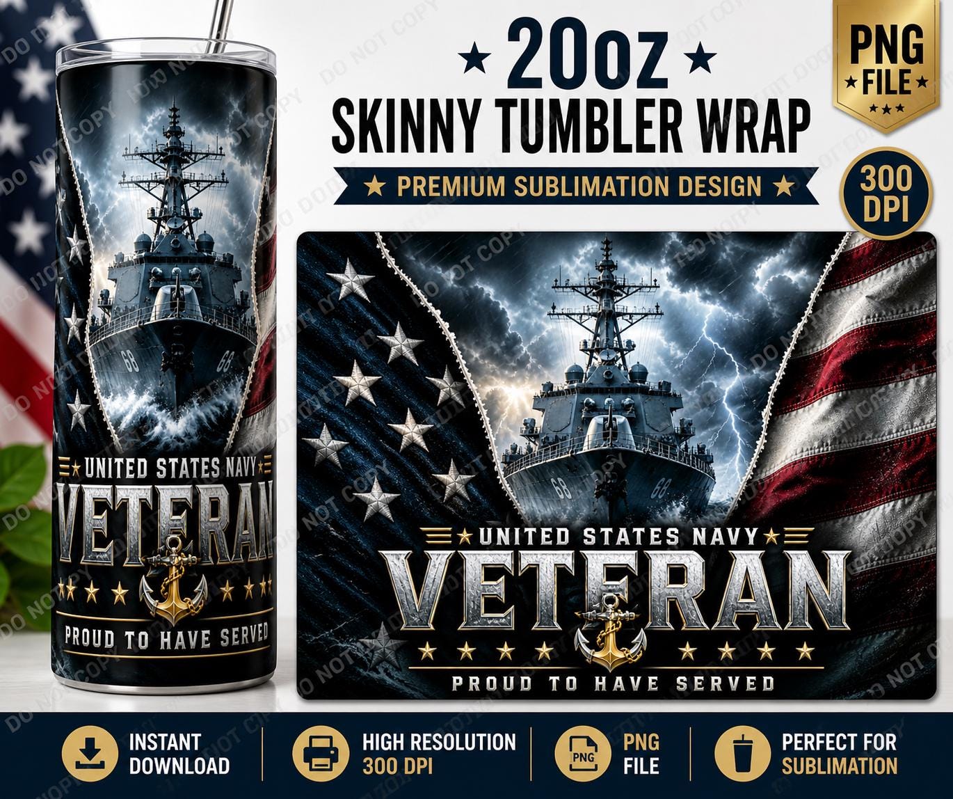 Navy Veteran - 20oz Sublimation Tumbler Design