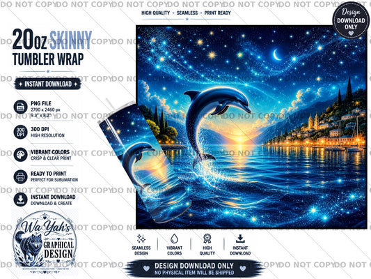 Dolphin Tumbler Wrap for Sublimation: 2 PNG Designs (Digital Download)