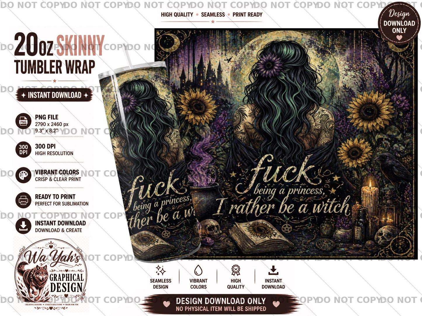Rather be a Witch - 20oz Sublimation Tumbler Wrap Design - Digital Download