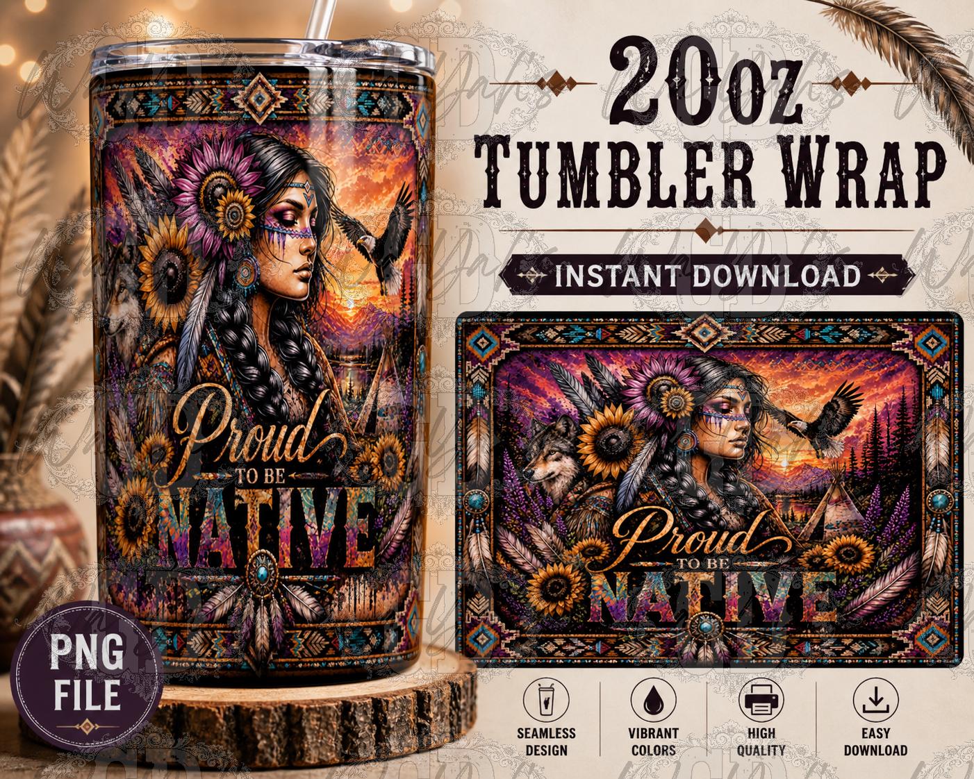 Proud Native 20oz Sublimation Tumbler Design | Printable PNG for Crafting | Downloadable Sublimation File