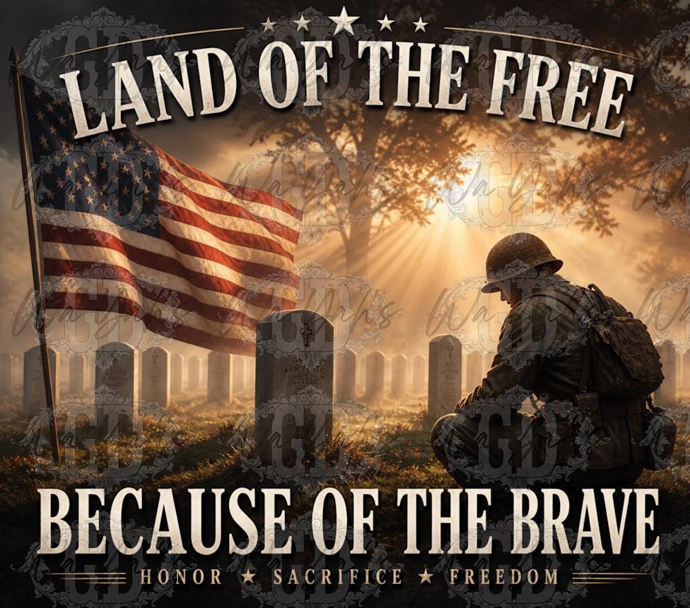 Land of the Free Tumbler Wrap – Patriotic Soldier Memorial Day PNG (Instant Download)