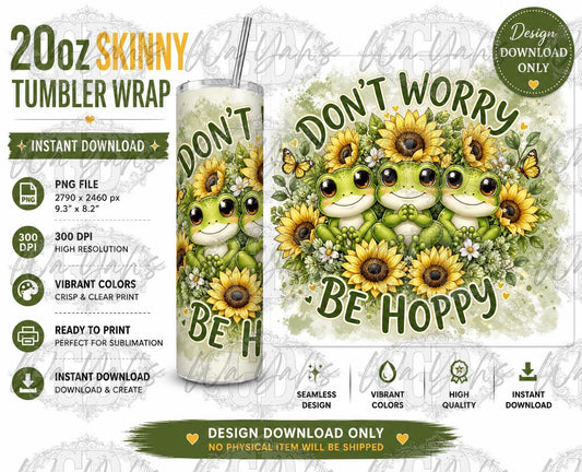 Be Hoppy Frog Wrap - 20oz Sublimation Tumbler Design Download