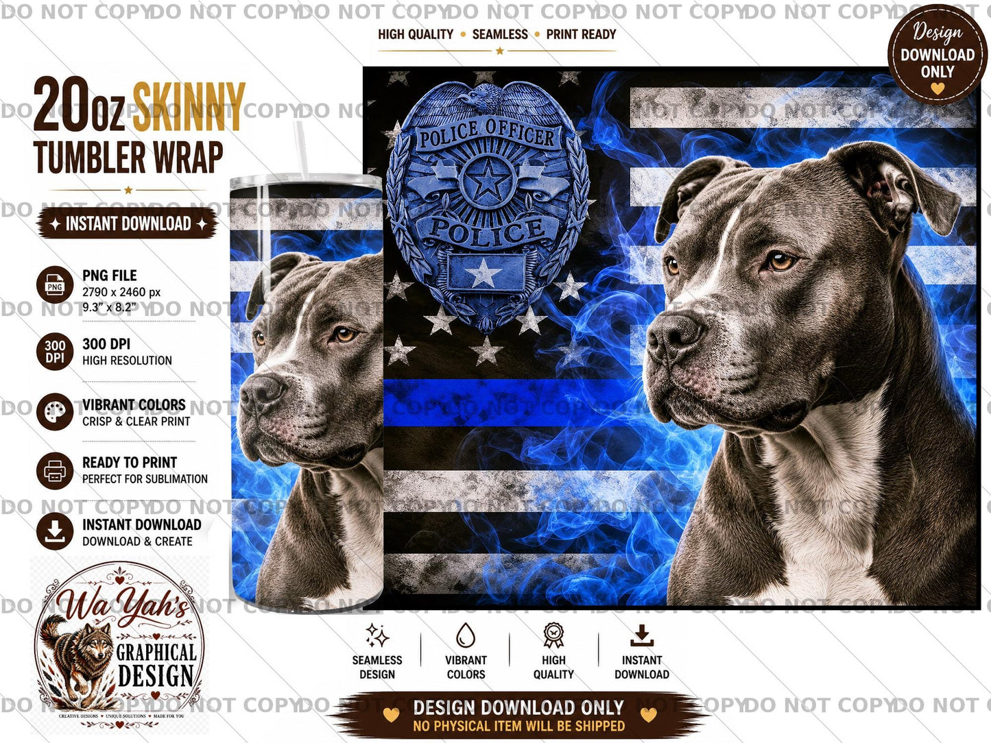 Pit Bull K9 - 20oz Sublimation Wrap Tumbler Design Download