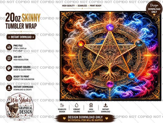 Pagan Penta 20oz Sublimation Tumbler Wrap PNG | Wiccan Tumbler Digital Download | Ready to Print