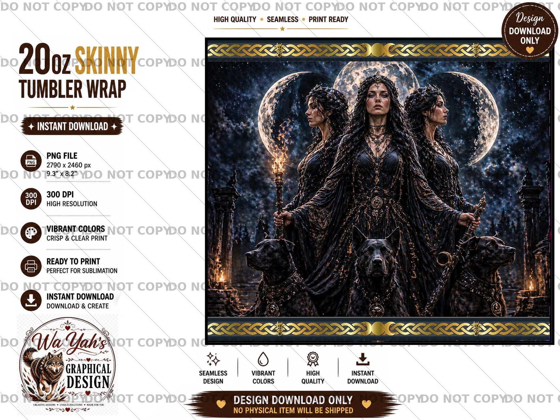 Goddess Hekate - 20oz Sublimation Tumbler Design | Printable PNG for Crafting | Downloadable Sublimation File