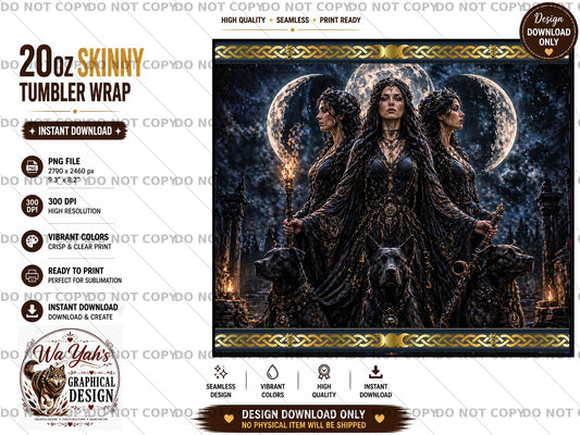 Goddess Hekate - 20oz Sublimation Tumbler Design | Printable PNG for Crafting | Downloadable Sublimation File