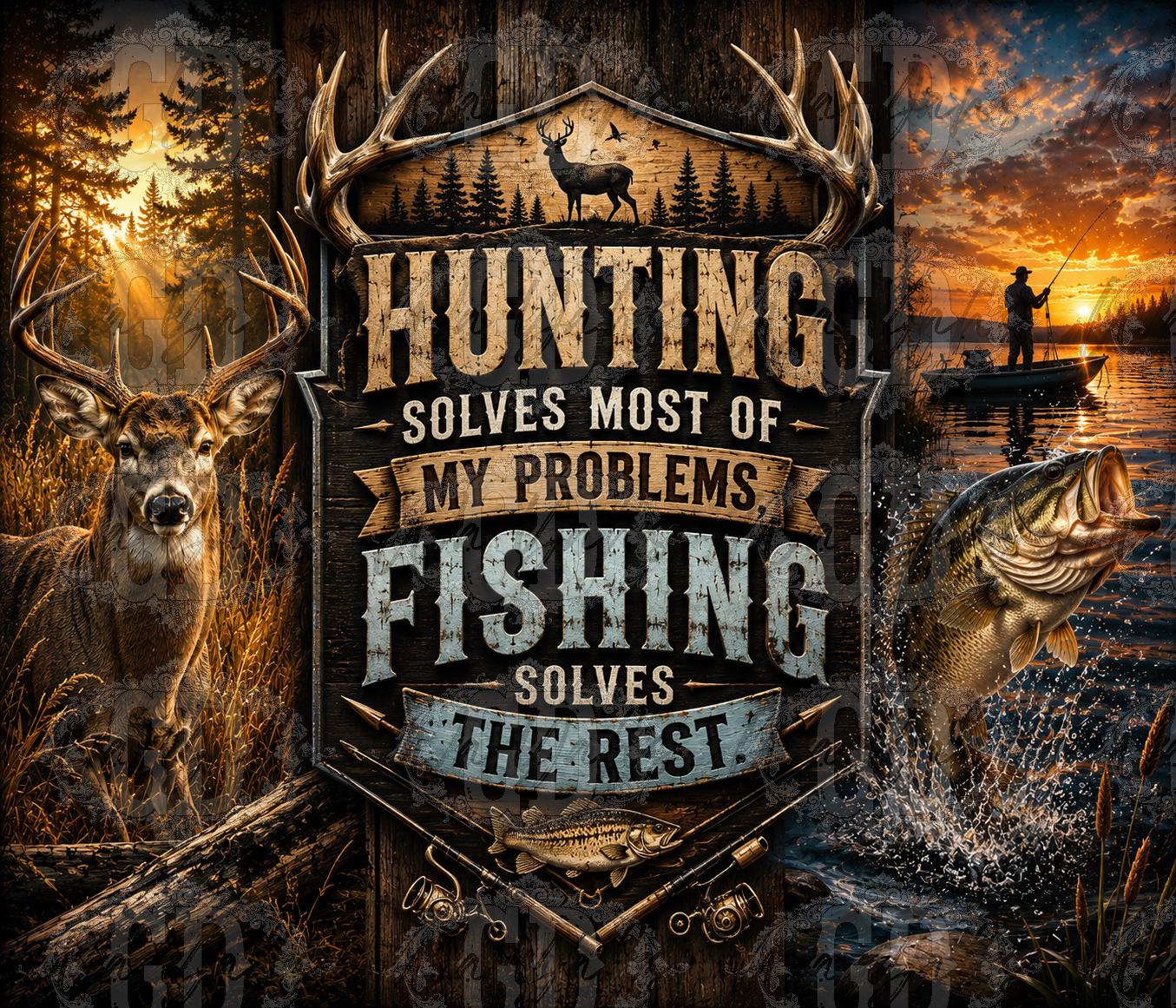 Hunting Fishing PNG Sublimation Design, Deer Bass Tumbler Wrap (Digital Download)