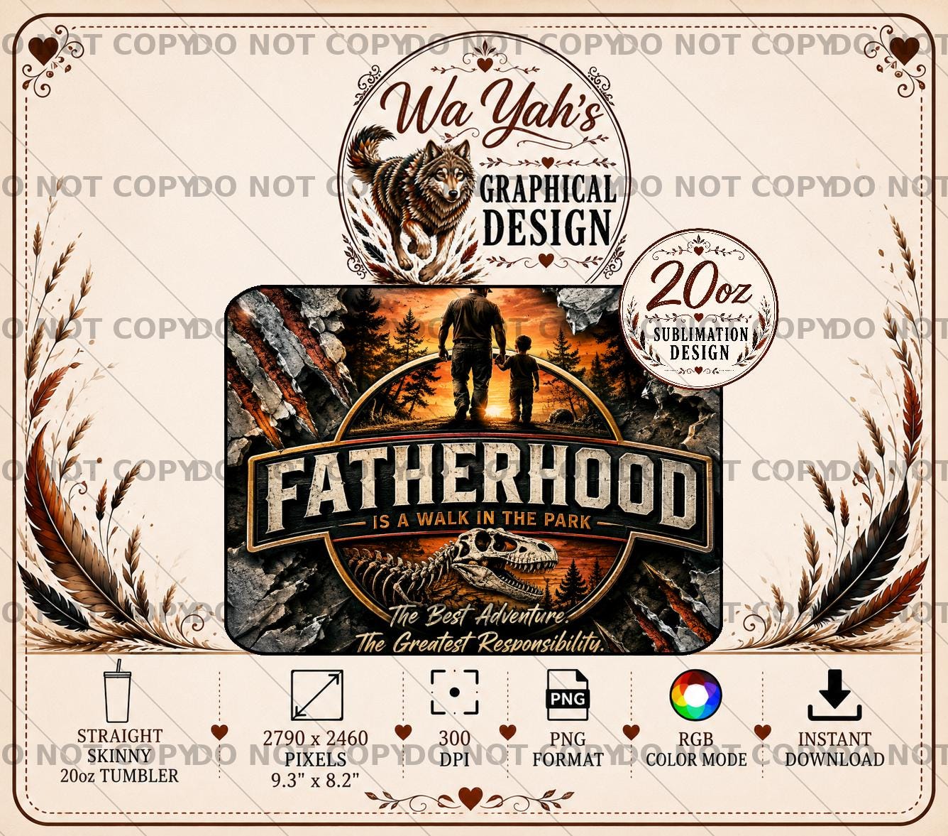 Fatherhood PNG Sublimation Design for Dad 20oz Tumbler